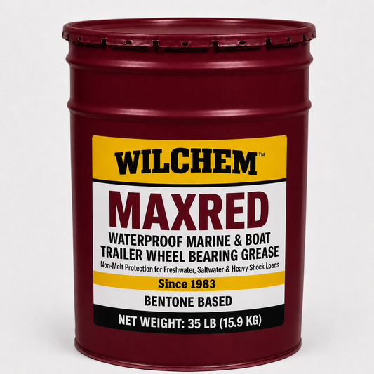 Wilchem MAXRED waterproof marine and boat trailer wheel bearing grease 35 lb pail